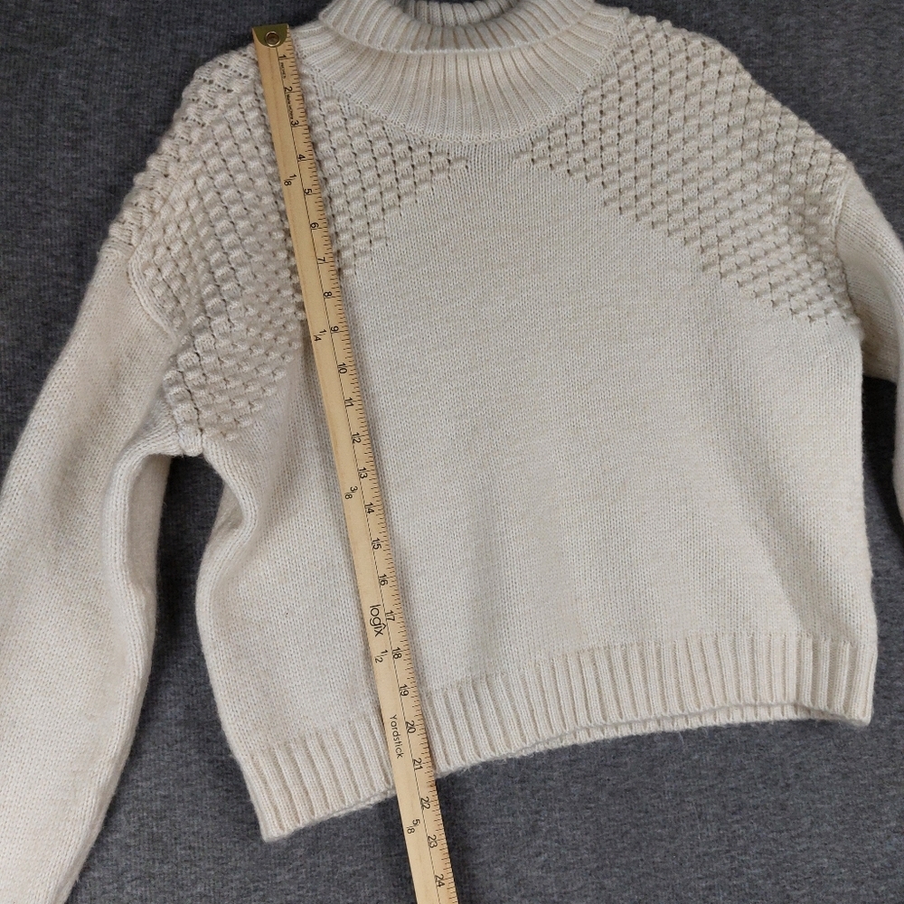FALLS CREEK WOMENS CREAM CROPPED TEXTURED LONG SLEEVE TURTLE NECK SWEATER SIZE L - Picture 4 of 8